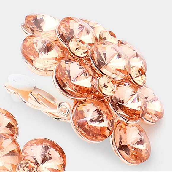Peach Bubble Stone Cluster 1.8 Inch Crystal Clip On Earrings Jewelry Stud - Picture 2 of 2
